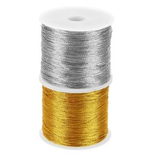 Total 218yard Metallic Cord Set, 2Rolls 0.3mm Dia Ornament String, Gold,Silver