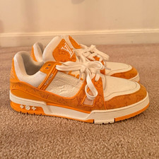 LV Men’s Yellow/White Monogram Logo Low Top Lace-Up Sneakers