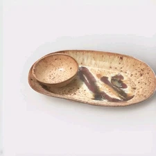 Chip Dip Plate Dish Serving Platter One Piece 12x7 Ceramic Pottery Earth tones