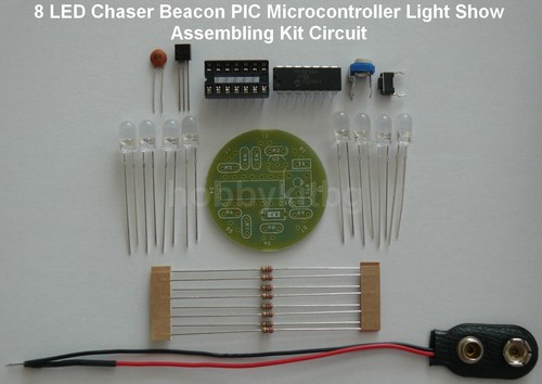 LED Chaser Beacon PIC Mikrocontroller Lichtshow - Montagesatz - 8 x 5 mm LED - Bild 1 von 14