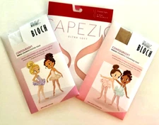 3 Children's Dance Tights Capezio 8-12 & Bloch 4-6 in Ballet Pink/White/Tan NIP