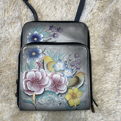 Anuschka Hand Painted Leather Hand Bag Floral Multicolored