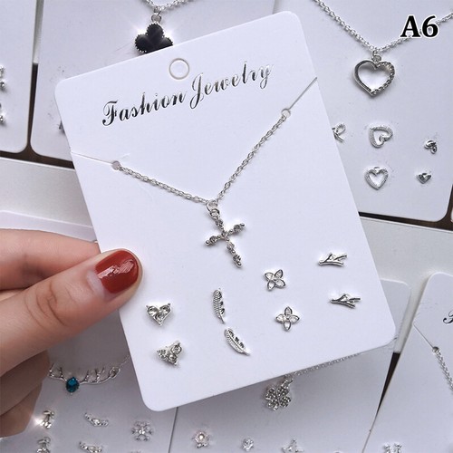 Korean Trendy Zircon Pendant Necklace with 4 Pairs Stud Earrings Fashion Jewelry - Picture 18 of 23