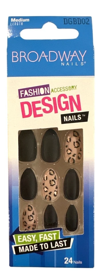Broadway 24 Nails DESIGN Medium Almond Matte Black+Tan Stylish Leopard Print - Image 2 of 2