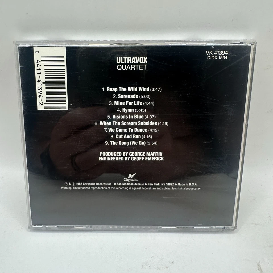 Ultravox Quartet CD Album 1983 Chrysalis Records Digital Audio VK41394 DIDX1534 - Image 2 of 3