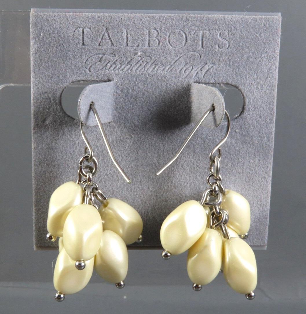 New TALBOTS DANGLE EARRINGS Cream Faux Baroque Pearls SILVER TONE Cluster Beaded