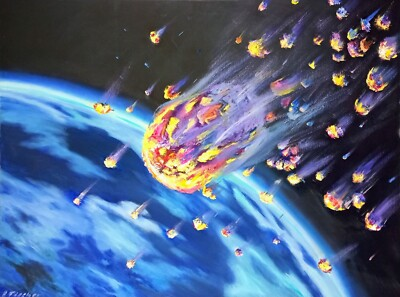 #ad Universum Ölbild 120x90 cm Komet Erde Sterne Original Gemälde auf Leinwand EUR 139.00