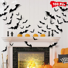 Bats Halloween Decorations: Halloween Bats Wall Decor 100Pcs Bats Wall Decals PV