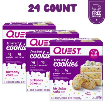(3 Pack) Quest Frosted Protein Cookies Low Carb Gluten-Free Birthday Cake 8 Ct