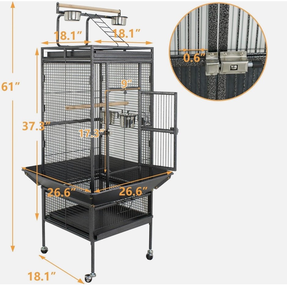 61-Inch Playtop Parrot + Bird Cage Wrought Iron Large Rolling Stand ...