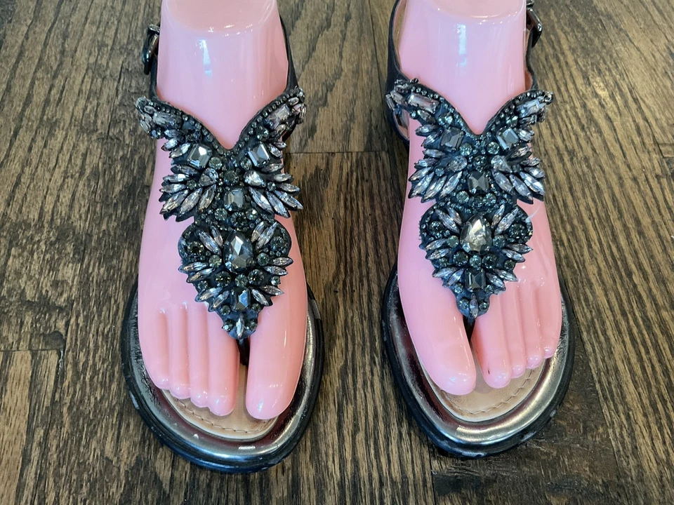 Sandalias Antonio Melani Tanga Estrás Eslinga Trasera Para Mujer Talla EE. UU. 6.5 Negras Foto 3 de 4