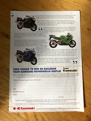 Genuine KAWASAKI Motorcycle Sales Range Brochure ZX-9R 1998