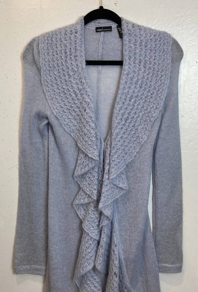 Cárdigan Y2K Años 90 Moda Internacional Niño Mohair Suéter Plumero Talla S Azul Volantes Foto 2 de 4