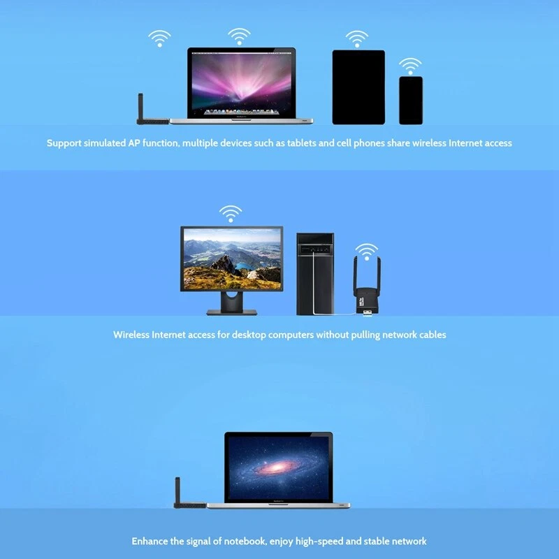 USB 3.0 Wireless WIFI Adapter 1300Mbps Long Range Dongle Dual Band Network lot - Image 3 of 4