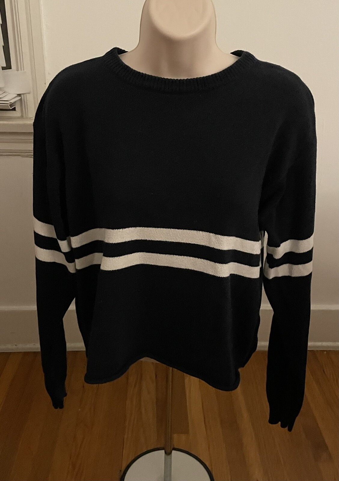 Brandy Melville white/blue/navy striped crewneck sweater Crop Top Long  Sleeves | eBay