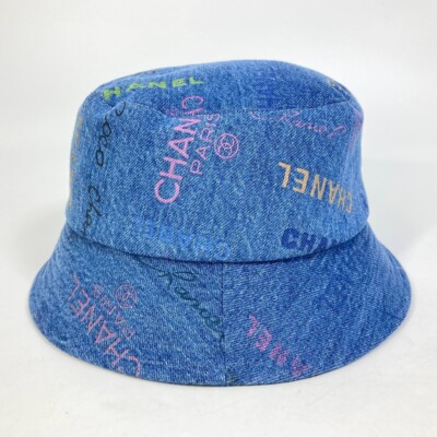 CHANEL Total pattern logo Denim Crusher Hat Bucket hat 22S hat Denim blue Brand New 22S Chanel Bucket Denim blue Cotton Hat Size L  main image 3