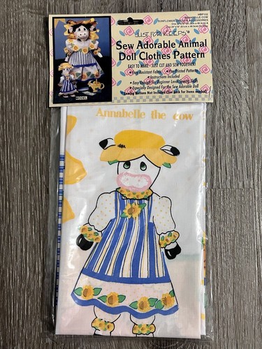 Just For Keeps Pattern Sew Adorable Animal Doll Clothes Annabelle The Cow 1993 - Afbeelding 1 van 17