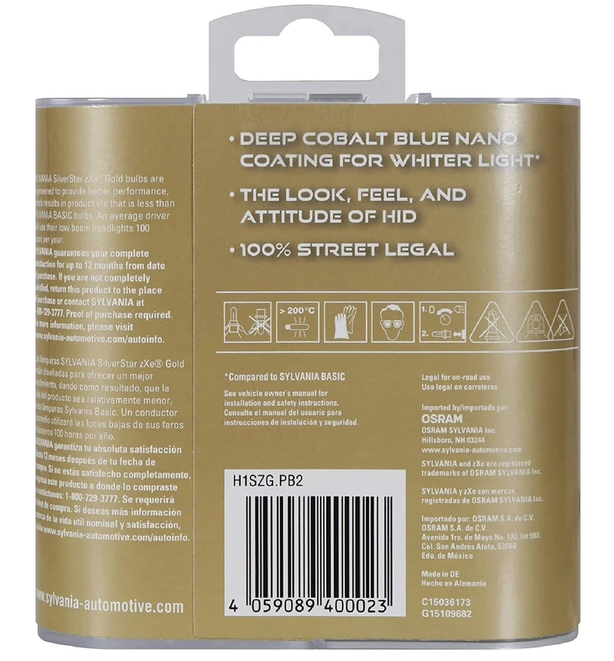 Sylvania Silverstar ZXE Gold H1 55W Two Bulb Fog Light Upgrade Replacement Stock - Image 3 of 4