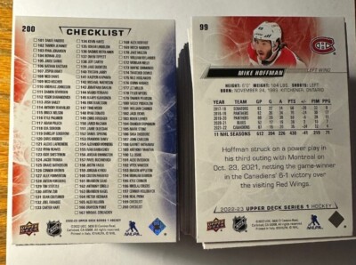 2022-23 Upper Deck Series 1 Hockey Base Card #1-200 Complete Your Set 30% off 4+