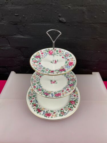 Crown Staffordshire Thousand Flowers 3 Tier Cake Stand Dinner Salad Side Plates - Picture 1 of 5