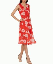 NWT Vince Camuto Red Floral Midi Dress Feminine Flowy Ruffles Sleeveless Size 8