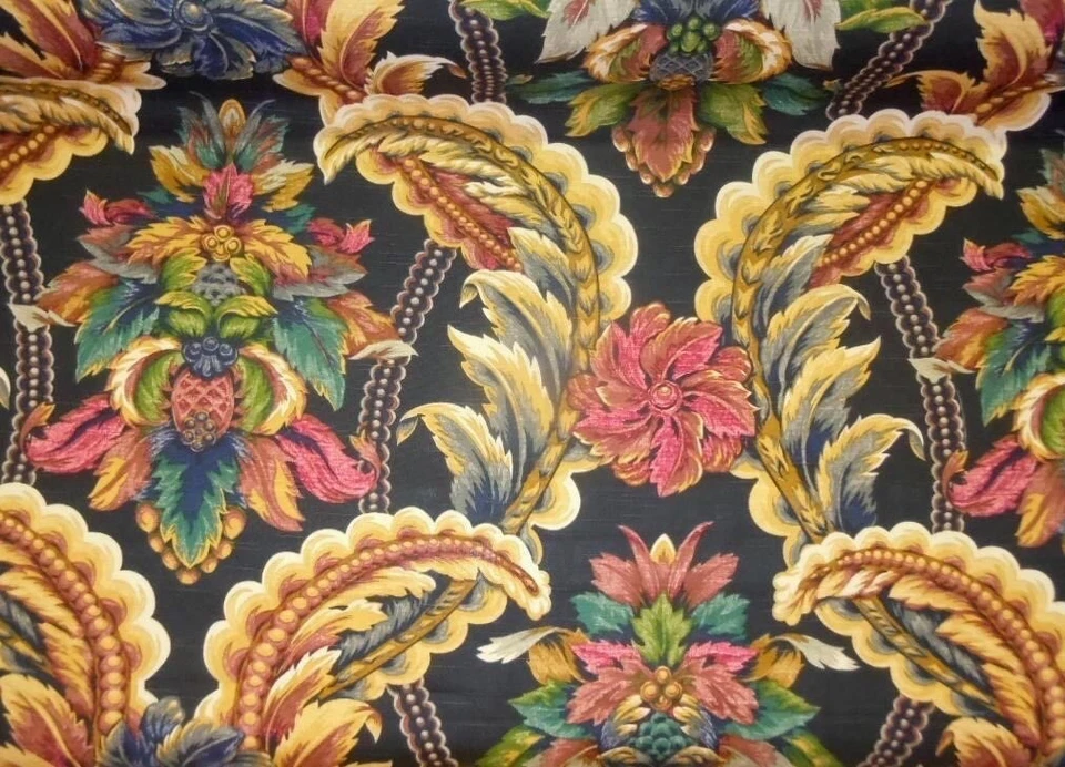 Tela réplica vintage Kravet negra floral Odyssey Foto 2 de 4