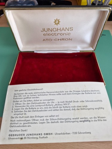 Junghans electronic ATO Chron Watch Box and papers