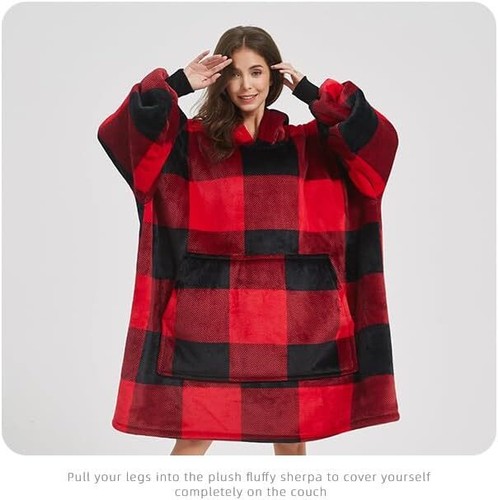Oversized Hoodie Blanket, Sherpa & Fleece Wearable Blanket Hoodies for Women Men - Picture 41 of 43