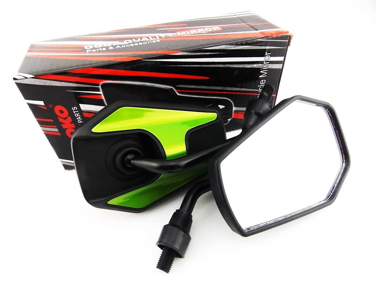 KAWASAKI KH400 76-78 BLACK GREEN HEX SOKO MIRRORS | eBay