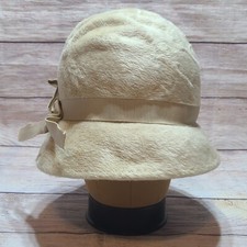 Vintage Patrice Empress Cloche Hat Women's Faux Fur Beige Tan Union Made in USA