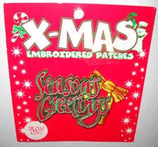 Vintage NOS X-MAS Embroidered Iron-on Patches By Kalan SEASON'S GREETINGS 1998