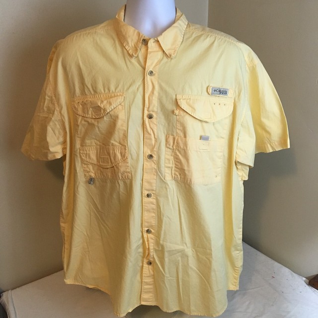 Columbia Mens PFG Vented Fly Fishing Shirt Short Sleeve Large Yellow Free Ship! | eBay