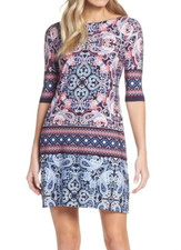 Eliza J Jersey Shift Paisley Print Above Knee Jersey Dress Size 10 NEW