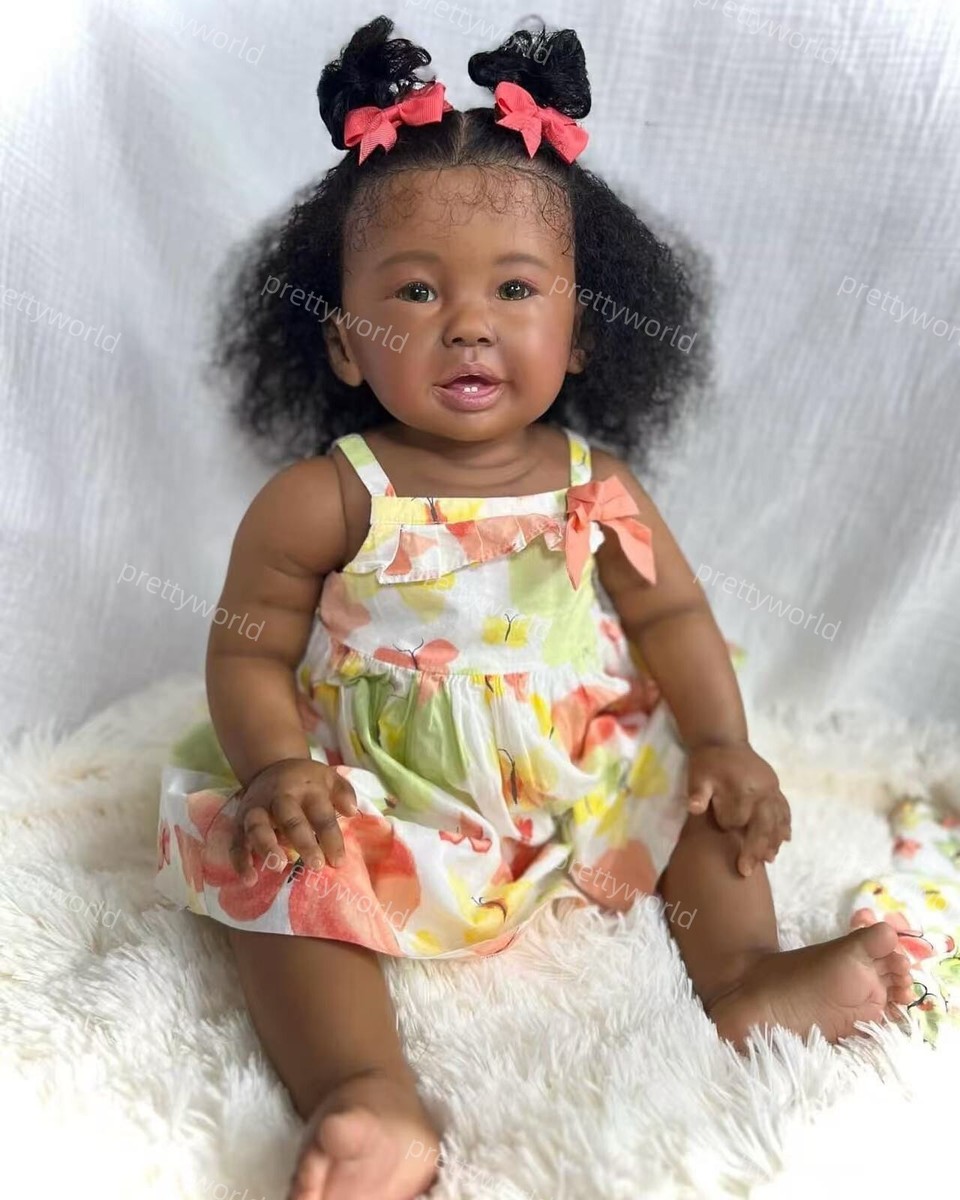 28in Reborn Baby Doll Teegan Toddler with Hand-Rooted Hair Dark