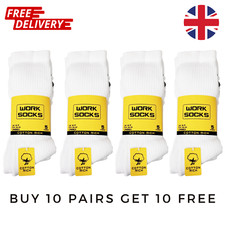 Buy 10 Pairs Get 10 Pair Free White Work Socks Cushion Sole Rich Cotton 6-11 UK