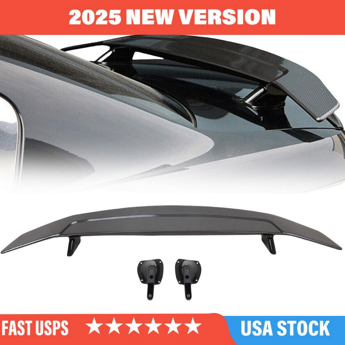 52 in Carbon Fiber Look Universal Rear Trunk Spoiler Wing