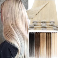8-24inch Clip In Real Remy Hair 100% Human Hair Extensions Full Head Caramel 8PS