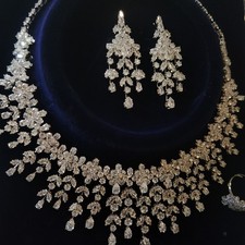 5pc Bridal Jewlery Set In White Gold Plating Lab Created Swarovski Crystals 