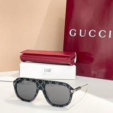 Gucci GG1309S Aviator Sunglasses Black Monogram Frame Grey Lens Unisex
