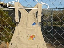 Disney Winnie the pooh Women's SMALL khaki jean Overalls with engraved buttons 