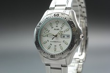 1999 Near MINT SEIKO ALBA V743-8B60 White Dial Quartz Mens Watch From JAPAN
