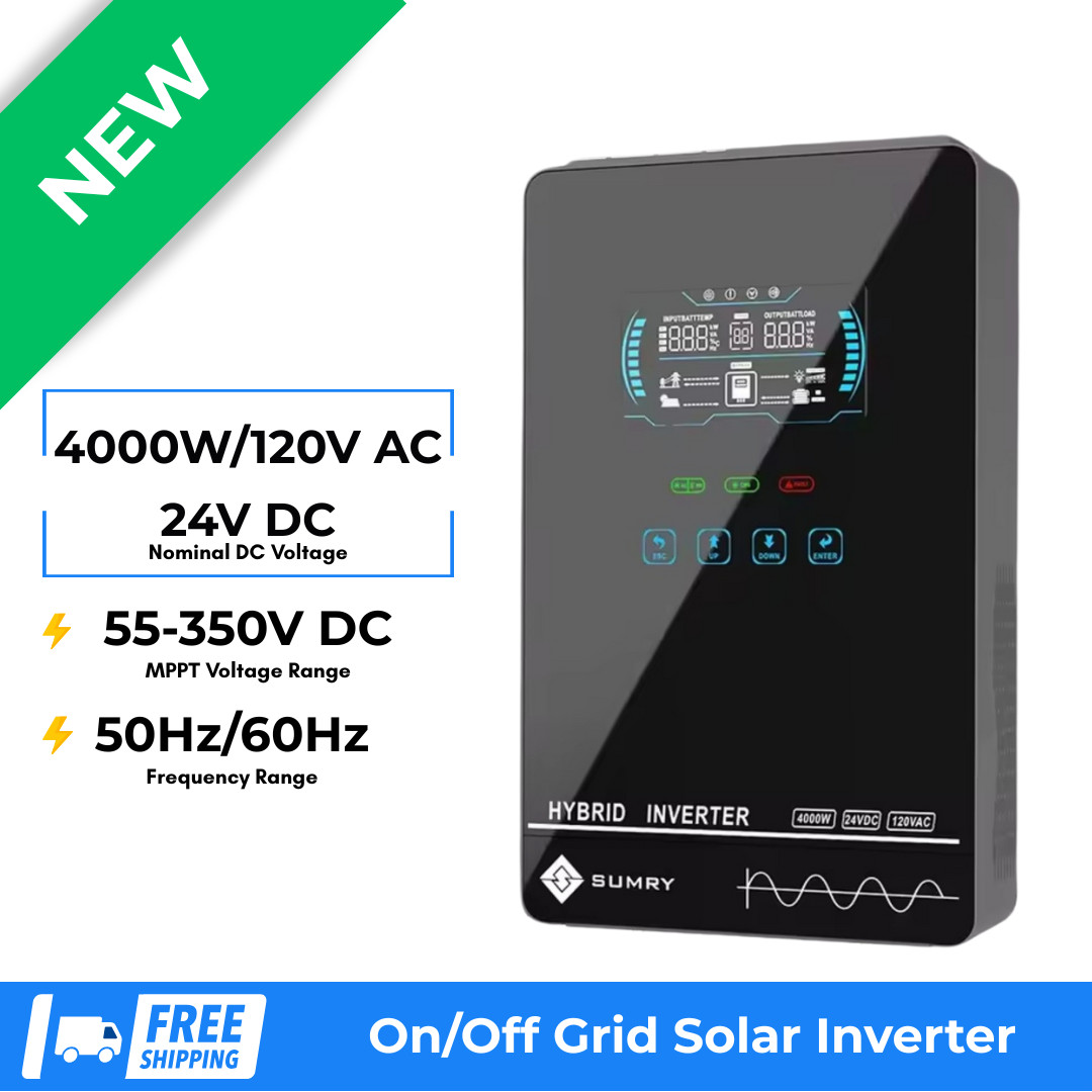 Sumry 4KW 24V Hybrid Solar Inverter with MPPT 140A Pure Sine Wave Output. Available Now for $307.99