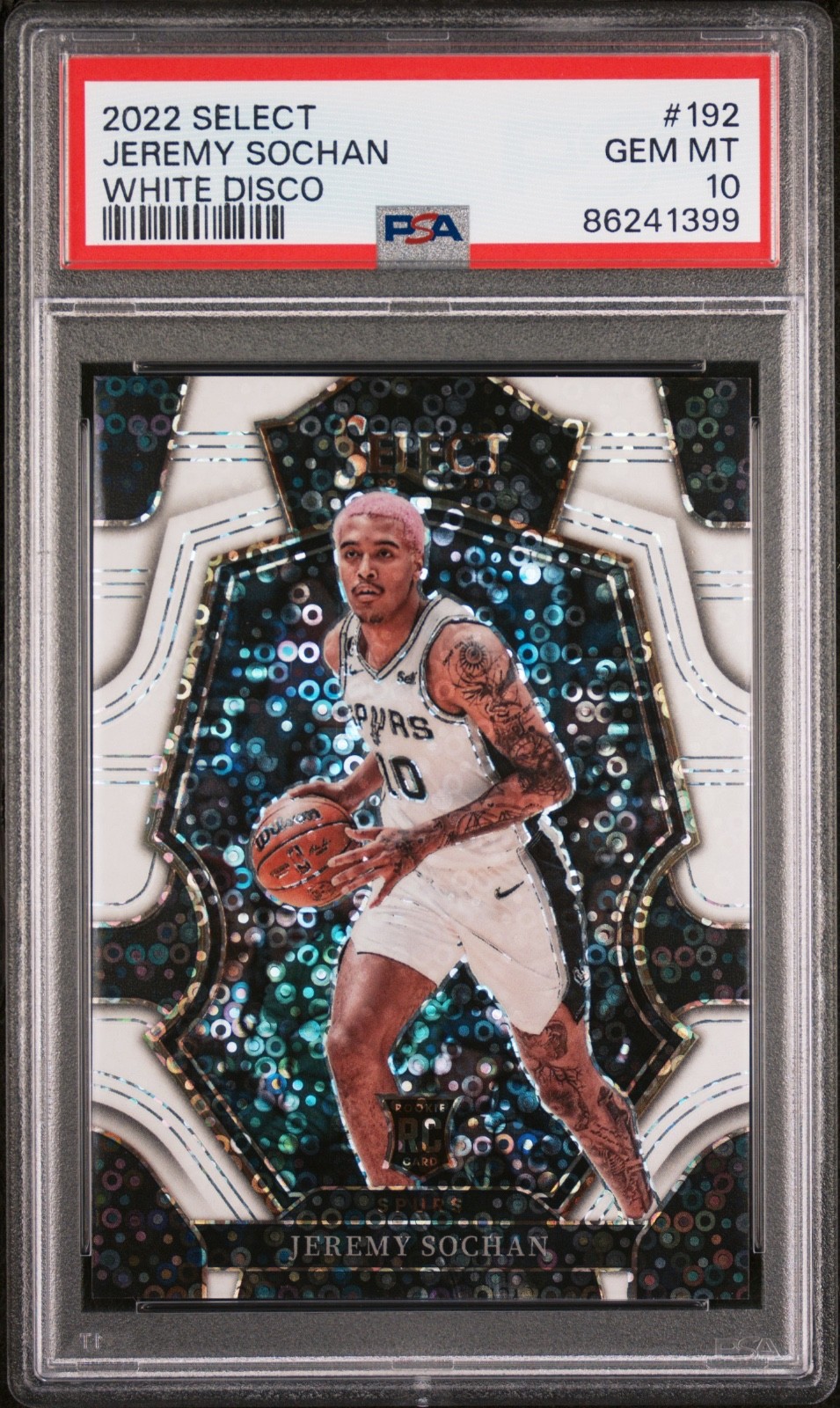 2022 Select Jeremy Sochan White Disco Rookie #192 SN/75 PSA 10 - Spurs
