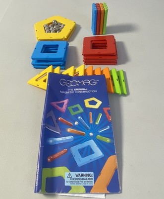 Lot Of 50 Geomag Tile Shapes, Rods & Spheres With Building Instruction Booklet
