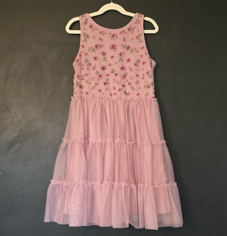 Cat & Jack Girls Pink Floral Tulle Tutu Dress Embroidered Ruffle Knee L (10/12)