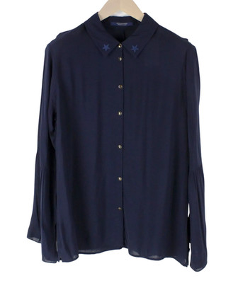 SCOTCH & SODA Ams Blauw Damen Shirt L Navy Durchsichtig Langarm Knopfleiste *