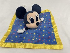 Mickey Mouse Baby security blanket lovey blue yellow satin stars big rattle head