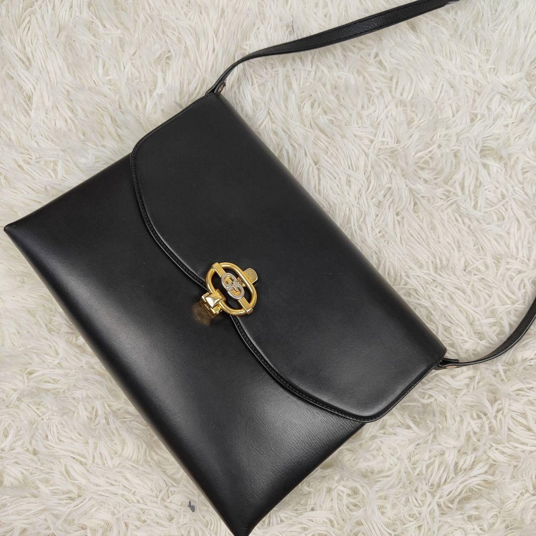 Gucci GG Black Leather 2-Way Shoulder Bag Pre-Owned Authentic