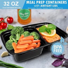 Recipientes De Plástico Para Comida Para Llevar - 150 Unidades De 32 Oz, Rectangulares, Con Tapa