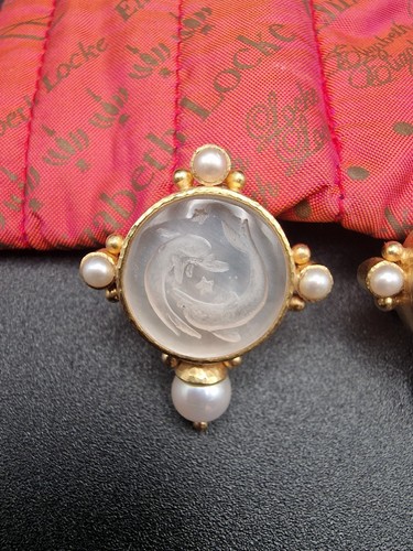 19ct Gold Elizabeth Locke Earrings Intaglio Glass Pearls Clip On RARE Not 18ct - Picture 3 of 24
